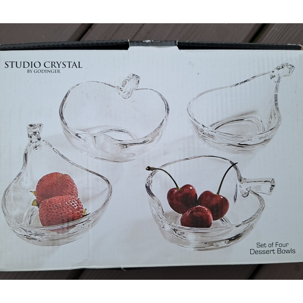 Studio Crystal By Godinger Set Of Four Dessert Bowls Apple Pear Shaped